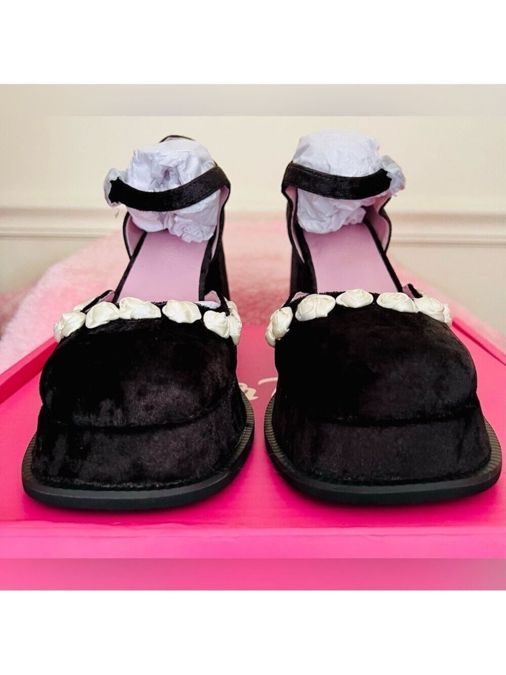 Sugar Thrillz Black Velvet Rose Platform Mary Janes - Picture 9 of 16